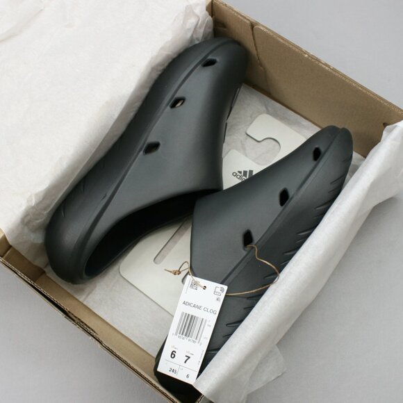 Adidas Ladies 7 Adicane Clogs Carbon Black Slip-on Mules Slides Sandals - HQ9918 - Picture 2 of 10